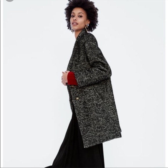 Zara Jackets & Coats Nwot Zara Black And White Herringbone Coat